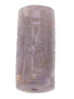 NEAR EASTERN CARVED CHALCEDONY STONE CYLINDER SEAL