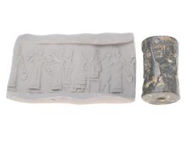 NEAR EASTERN CARVED GREEN STEATITE STONE CYLINDER SEAL