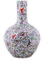 LARGE CHINESE FAMILLE ROSE BUTTERFLIES PORCELAIN VASE