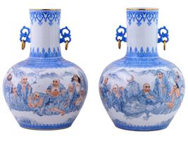 RARE CHINESE IMMORTALS BLUE WHITE PORCELAIN VASES