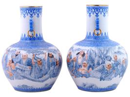 RARE CHINESE IMMORTALS BLUE WHITE PORCELAIN VASES