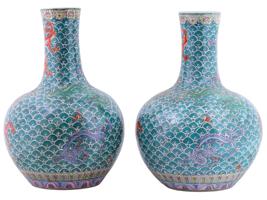 CHINESE FAMILLE ROSE DRAGON PAINTED PORCELAIN VASES