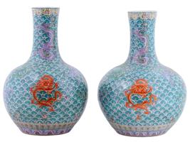 CHINESE FAMILLE ROSE DRAGON PAINTED PORCELAIN VASES