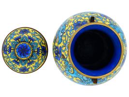 CHINESE QING BLUE AND YELLOW CLOISONNE LIDDED VASE