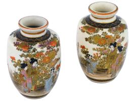 ANTIQUE JAPAN MEIJI ERA SATSUMA VASES BY HAKUSAN