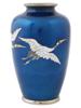 JAPANESE CRANES SILVER WIRE CLOISONNE ENAMEL VASE PIC-1