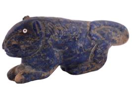 ANTIQUE CHINESE HAND CARVED LAPIS LAZULI LION FIGURES