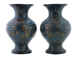 ANTIQUE CHINESE CLOISONNE ENAMEL BALUSTER VASES