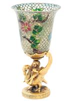 RUSSIAN GILT SILVER PLIQUE A JOUR ENAMEL CUP IOB