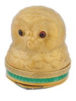 RUSSIAN SILVER ENAMEL DIAMONDS GARNETS OWL PILLBOX