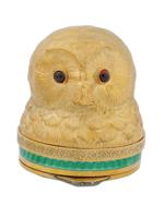 RUSSIAN SILVER ENAMEL DIAMONDS GARNETS OWL PILLBOX