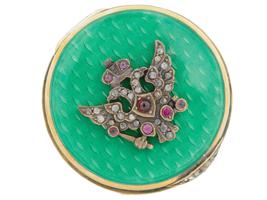 RUSSIAN SILVER ENAMEL DIAMONDS GARNETS OWL PILLBOX