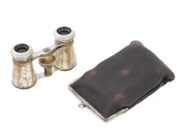 FRENCH MOTHER OF PEARL OPERA GLASSES IN LEATHER CASE