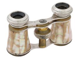 FRENCH MOTHER OF PEARL OPERA GLASSES IN LEATHER CASE