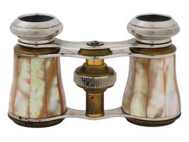 FRENCH MOTHER OF PEARL OPERA GLASSES IN LEATHER CASE