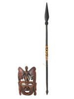 AFRICAN HAND CRAFTED TRIBAL MASK AND POINTED SPEAR