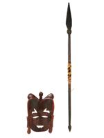AFRICAN HAND CRAFTED TRIBAL MASK AND POINTED SPEAR