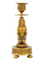 ART DECO EGYPTIAN REVIVAL GILT BRONZE CANDLESTICK