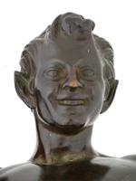 MID CENT BRONZE SCULPTURE OF SATYR ON WOODEN BASE