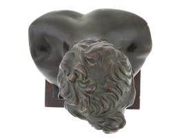 MID CENT BRONZE SCULPTURE OF SATYR ON WOODEN BASE