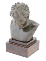 MID CENT BRONZE SCULPTURE OF SATYR ON WOODEN BASE