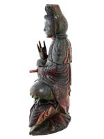 ANTIQUE CHINESE PATINATED WOODEN FIGURE OF GUANYIN