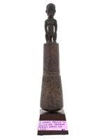 AFRICAN CARVED WOOD PESTLE WITH A YOMBE FIGURE ON TOP