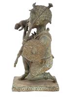 WEST AFRICAN BENIN CAST BRONZE WARRIOR LEOPARD FIGURE