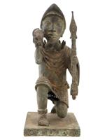 WEST AFRICAN BENIN CAST BRONZE WARRIOR LEOPARD FIGURE