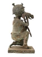 WEST AFRICAN BENIN CAST BRONZE WARRIOR LEOPARD FIGURE