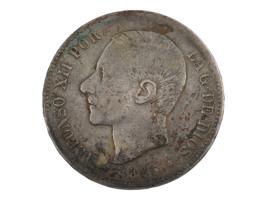 ANTIQUE 1885 SPANISH ALFONSO XII 5 PESETAS SILVER COIN