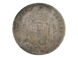 ANTIQUE 1885 SPANISH ALFONSO XII 5 PESETAS SILVER COIN