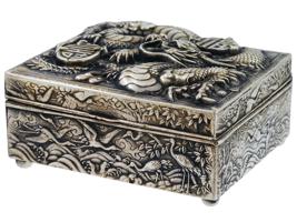 VINTAGE JAPANESE REPOUSSE DRAGON METAL JEWELRY BOX