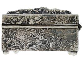 VINTAGE JAPANESE REPOUSSE DRAGON METAL JEWELRY BOX