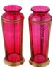 ANTIQUE FRENCH EMPIRE RED GLASS AND GILT BRASS VASES PIC-0