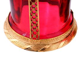 ANTIQUE FRENCH EMPIRE RED GLASS AND GILT BRASS VASES