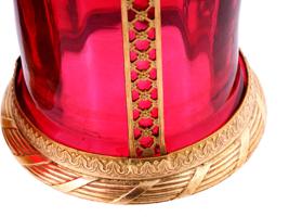 ANTIQUE FRENCH EMPIRE RED GLASS AND GILT BRASS VASES