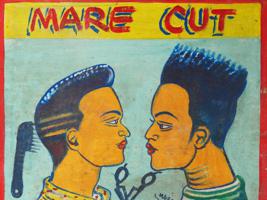 HAND PAINTED GHANA WEST AFRICA BARBERSHOP ADV SIGN