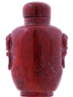 CHINESE HAND CARVED FOO DOG RED JASPER SNUFF BOTTLE