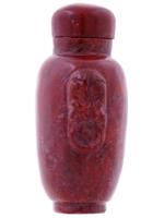 CHINESE HAND CARVED FOO DOG RED JASPER SNUFF BOTTLE