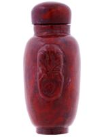 CHINESE HAND CARVED FOO DOG RED JASPER SNUFF BOTTLE