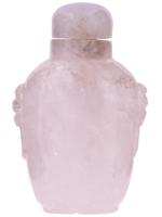 CHINESE HAND CARVED FOO DOG PINK QUARTZ SNUFF BOTTLE