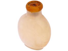 ANTIQUE CHINESE AGATE SNUFF BOTTLE W AMBER STOPPER