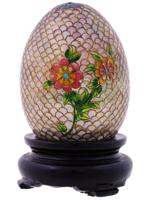 VINTAGE CHINESE PLAQUE A JOUR ENAMEL EGG WITH PEONIES