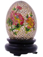 VINTAGE CHINESE PLAQUE A JOUR ENAMEL EGG WITH PEONIES