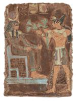 ANCIENT EGYPT BAS RELIEF WITH PHARAOH AND HATHOR