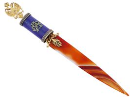 RUSSIAN GILT SILVER ENAMEL AGATE LETTER OPENER