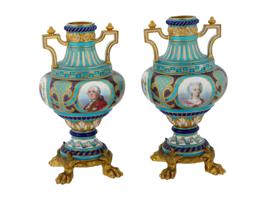 ANTIQUE FRENCH SERVES PORCELAIN ROYAL PORTRAIT VASES