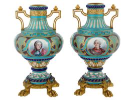 ANTIQUE FRENCH SERVES PORCELAIN ROYAL PORTRAIT VASES