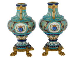 ANTIQUE FRENCH SERVES PORCELAIN ROYAL PORTRAIT VASES